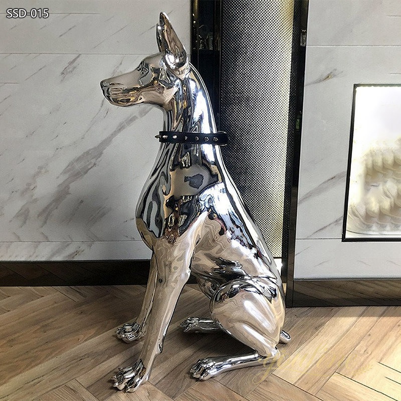 Forged Welcome Stainless Steel Dog Sculpture