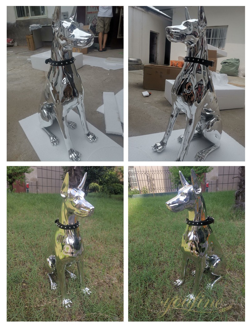 Forged Welcome Stainless Steel Dog Sculpture