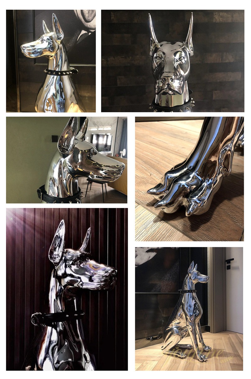 Forged Welcome Stainless Steel Dog Sculpture