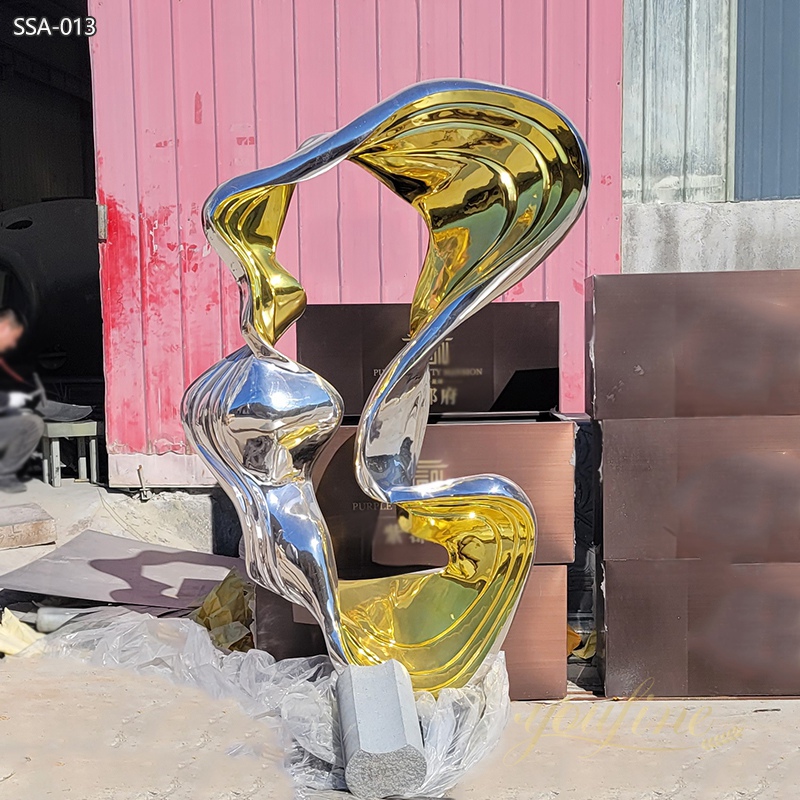 Large Golden Metal Abstract Sculpture for Hotel Lobby