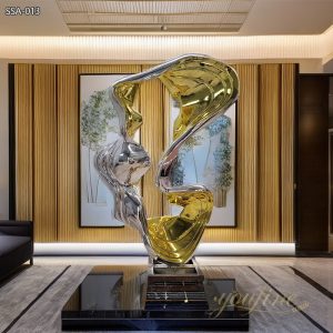 Large Golden Metal Abstract Sculpture for Hotel Lobby