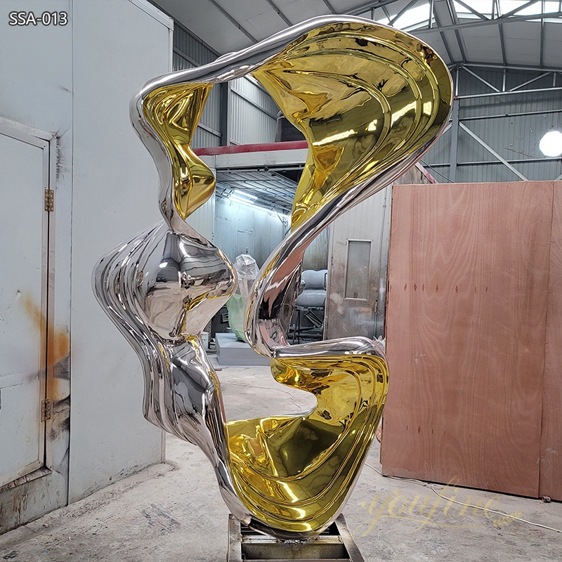 Large Golden Metal Abstract Sculpture for Hotel Lobby