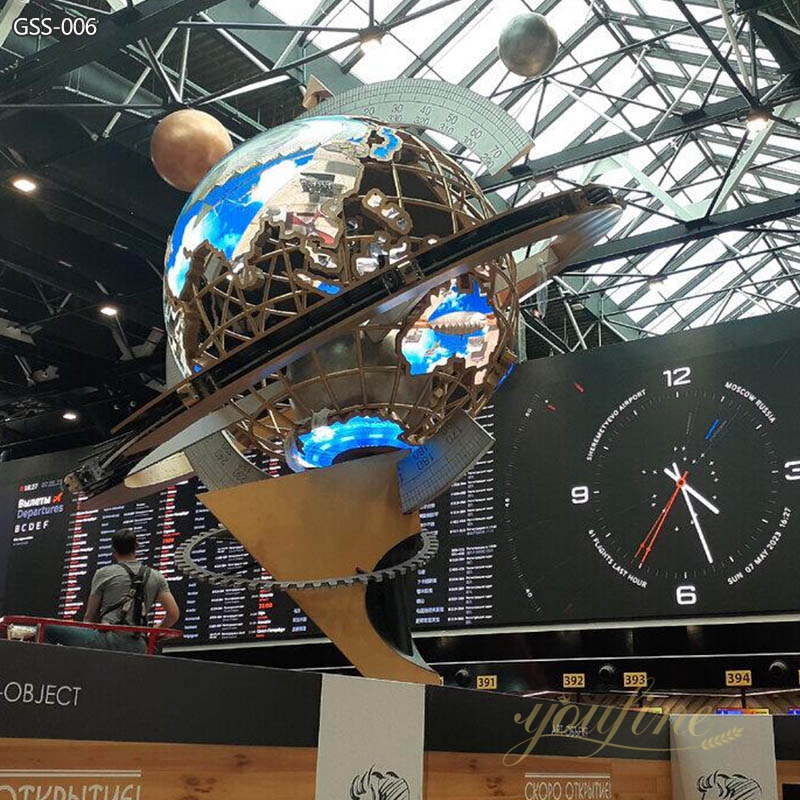 Modern Art Metal Globe Hanging Sculpture from Ceiling