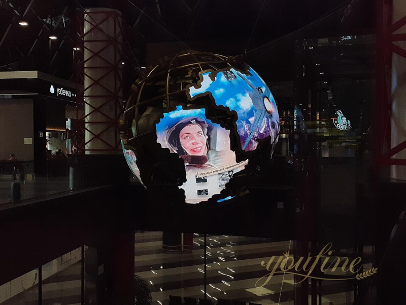 Modern Art Metal Globe Hanging Sculpture from Ceiling - Center Square - 6