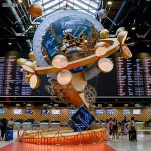 Modern Art Metal Globe Hanging Sculpture from Ceiling