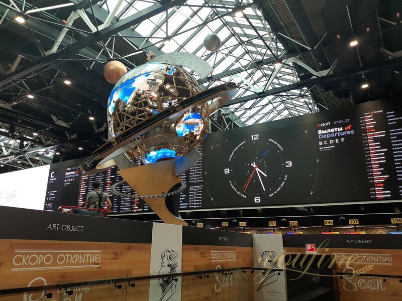 Modern Art Metal Globe Hanging Sculpture from Ceiling - Center Square - 2
