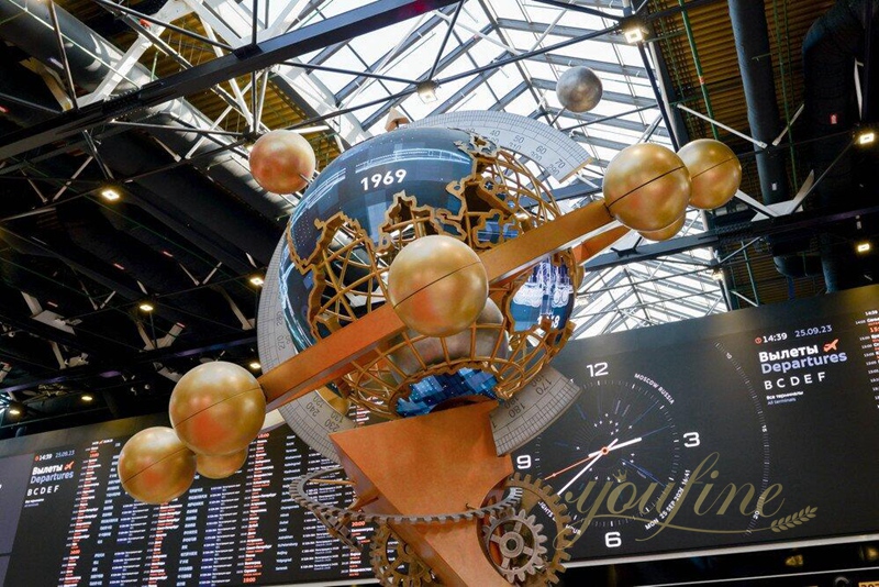 Modern Art Metal Globe Hanging Sculpture from Ceiling - Center Square - 3