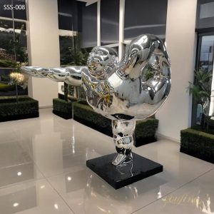 Modern Stainless Steel Fat Man Gymnastic Sculpture