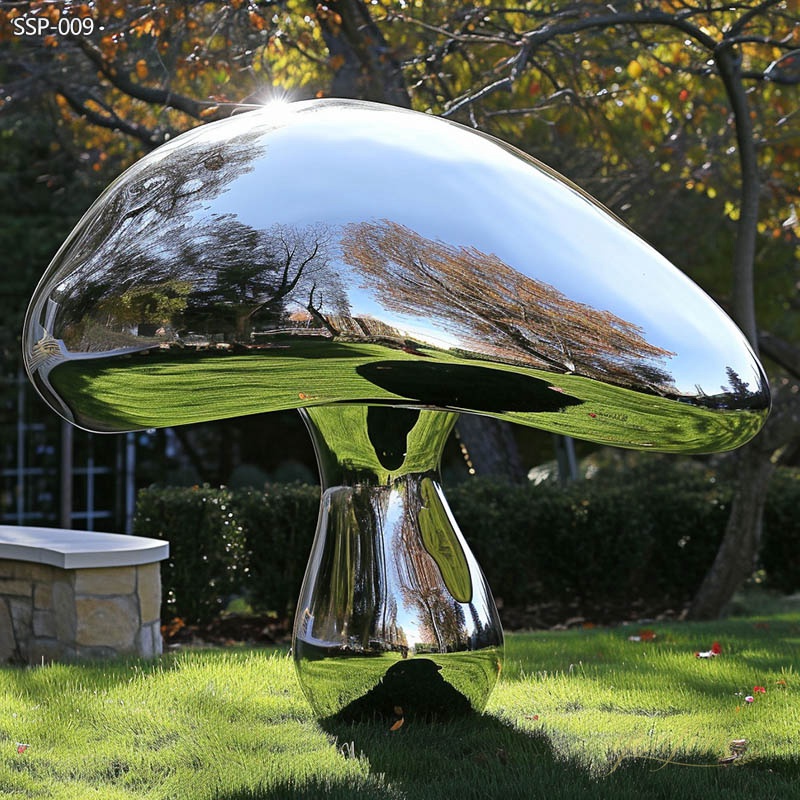 Large Polished Stainless Steel Mushroom Sculpture for Garden