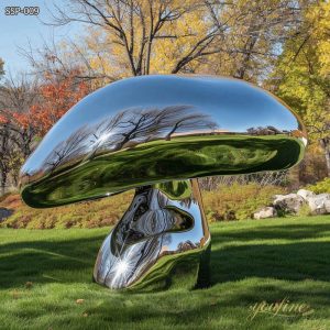Large Polished Stainless Steel Mushroom Sculpture for Garden