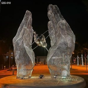 Public Wire Mesh Stainless Steel Hand Sculpture with Light