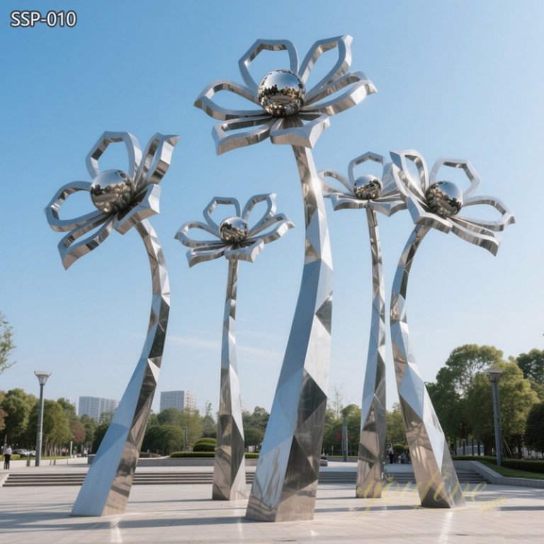 many Mirror Polished Stainless Steel Flower Sculpture for Square