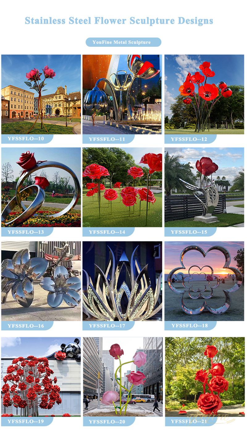 Mirror polished stainless steel flower sculpture for square