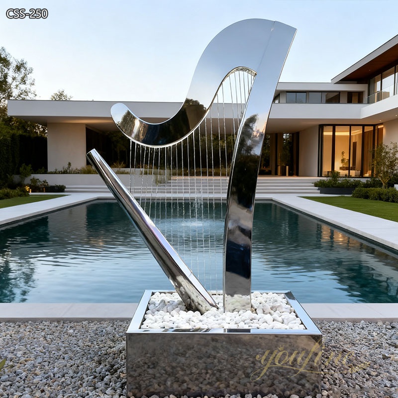 Outdoor Garden Modern Metal Harp Water Fountain Sculpture CSS-250 - Abstract Water Sculpture - 1 large Outdoor Modern Metal Harp Water Fountain