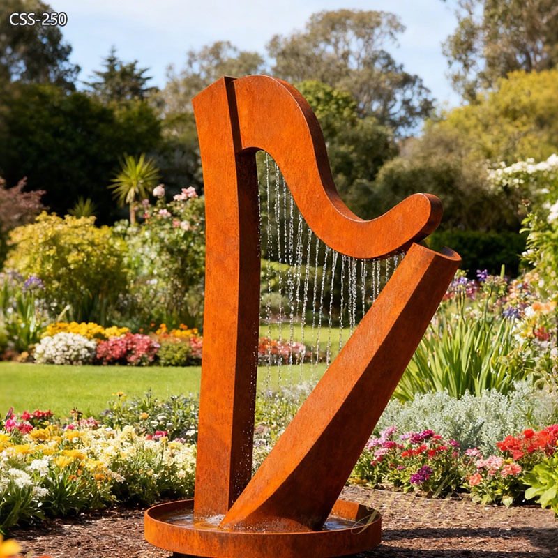 art corten steel Harp Water Fountain Sculpture