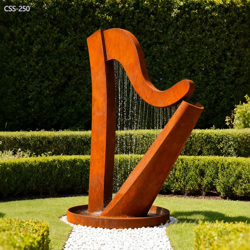 Outdoor Garden Modern Metal Harp Water Fountain Sculpture CSS-250 - Abstract Water Sculpture - 5 modern corten steel Harp Water Fountain Sculpture