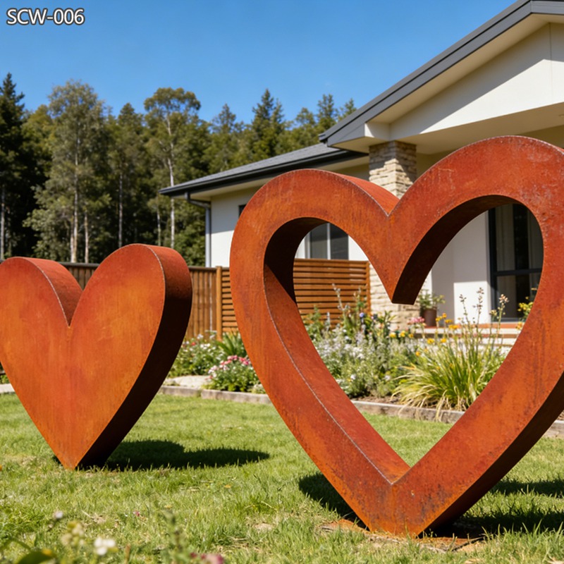 Charming Corten Steel Heart Sculpture for Lawn - Abstract Corten Sculpture - 2 Corten Steel Heart Sculpture