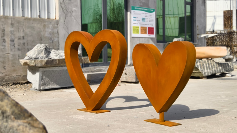 Charming Corten Steel Heart Sculpture for Lawn - Abstract Corten Sculpture - 9 Corten Steel Heart Sculpture