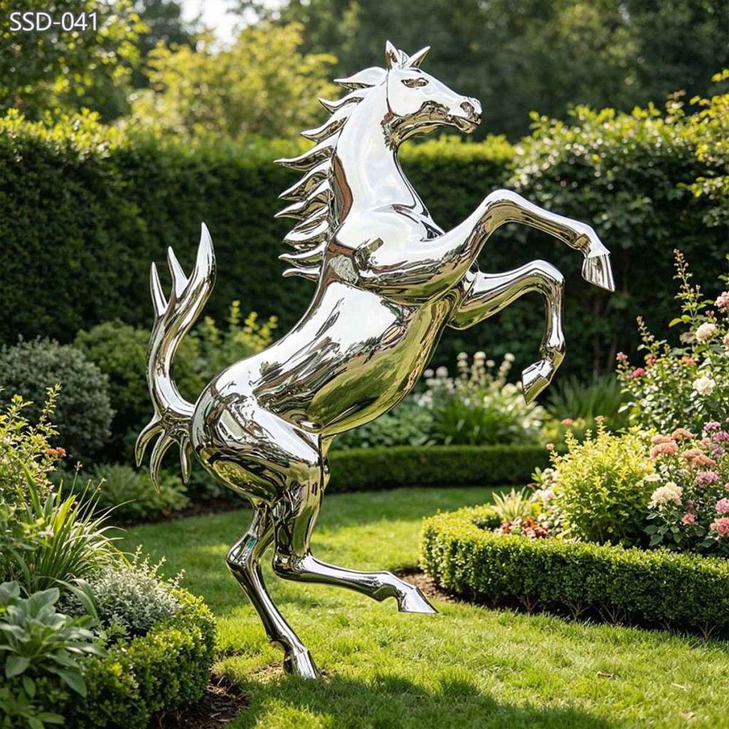 Stainless Steel Rearing Horse Sculpture