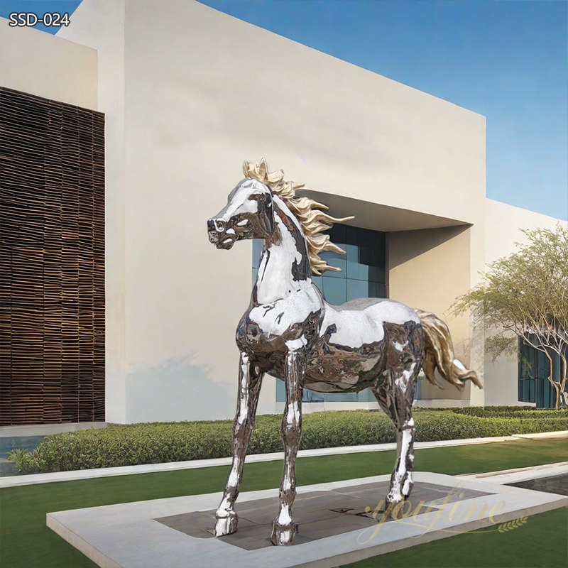 Modern Polished Stainless Steel Arabian Horse Sculpture for Sale