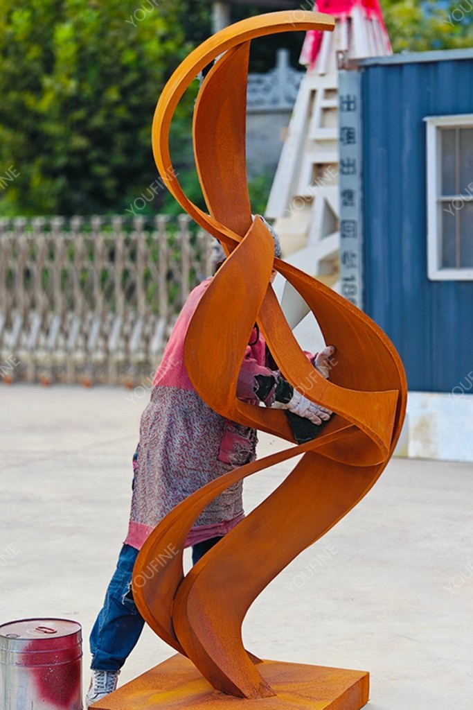 large corten steel abstract sculpture