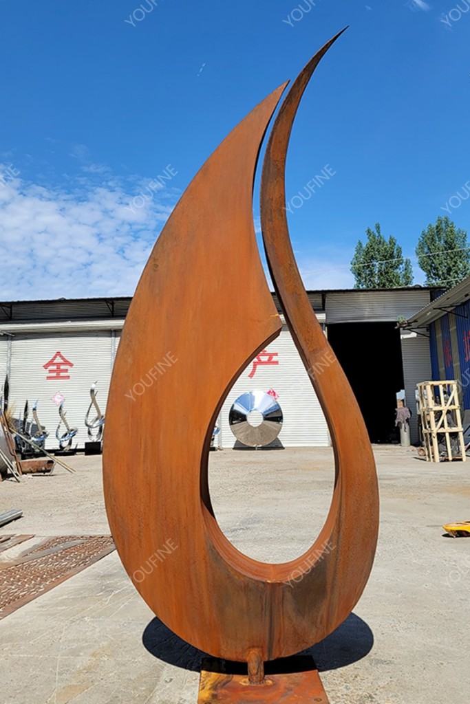 large corten steel abstract sculpture