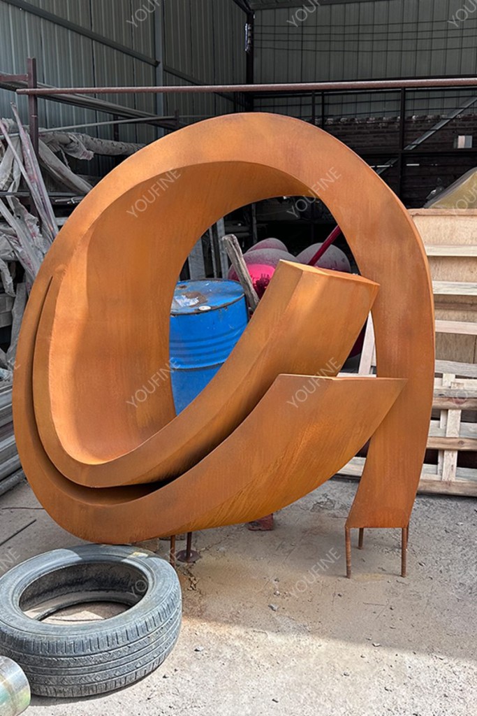 large corten steel abstract sculpture