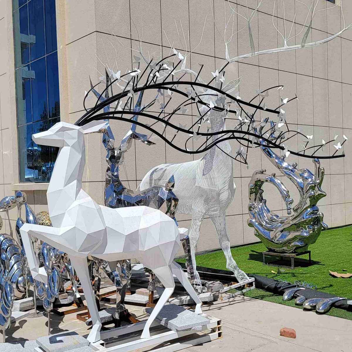 custom deer sculptures being inspected at the factory