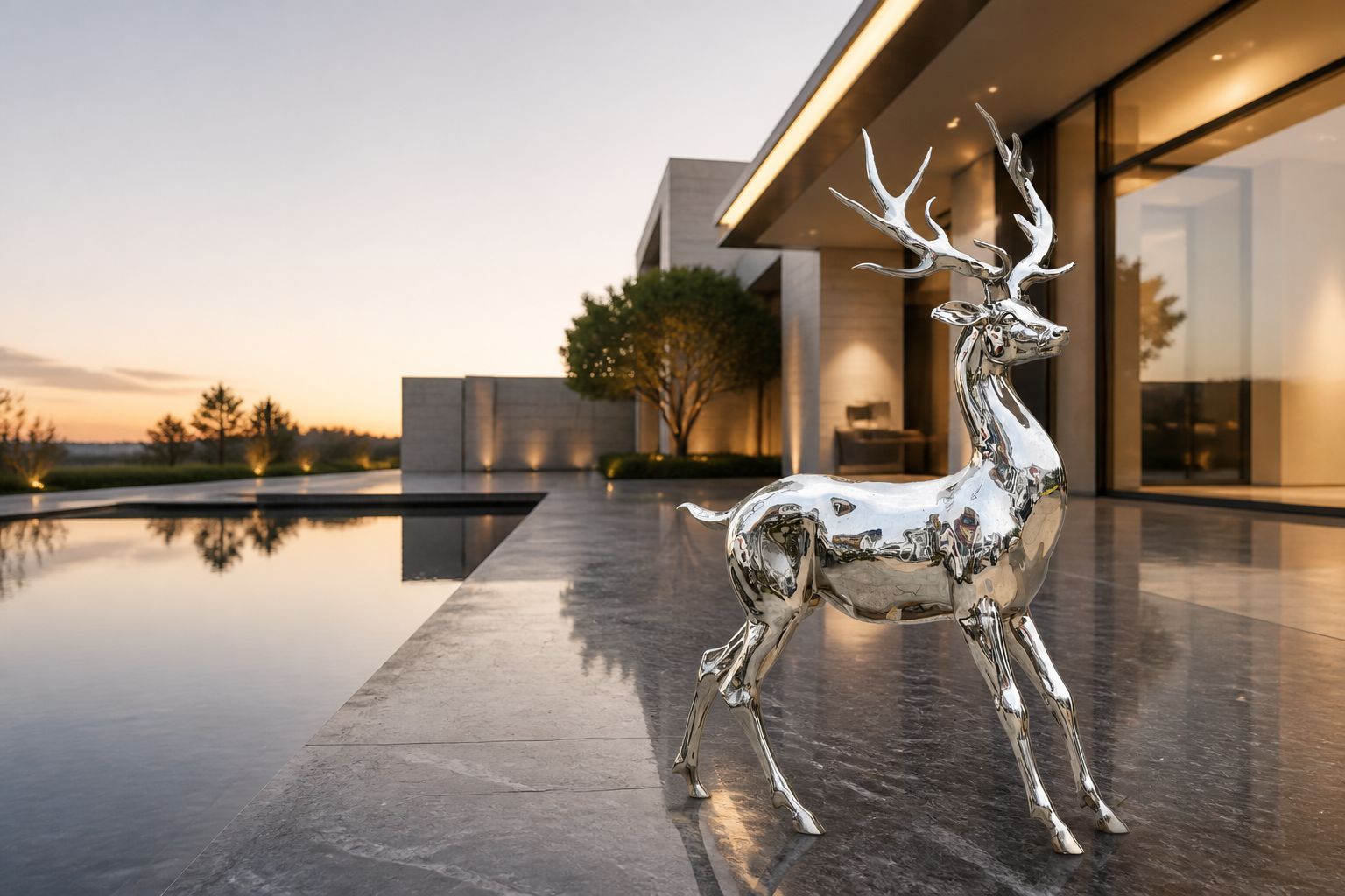 stainless steel deer sculpture for modern real estate landscape