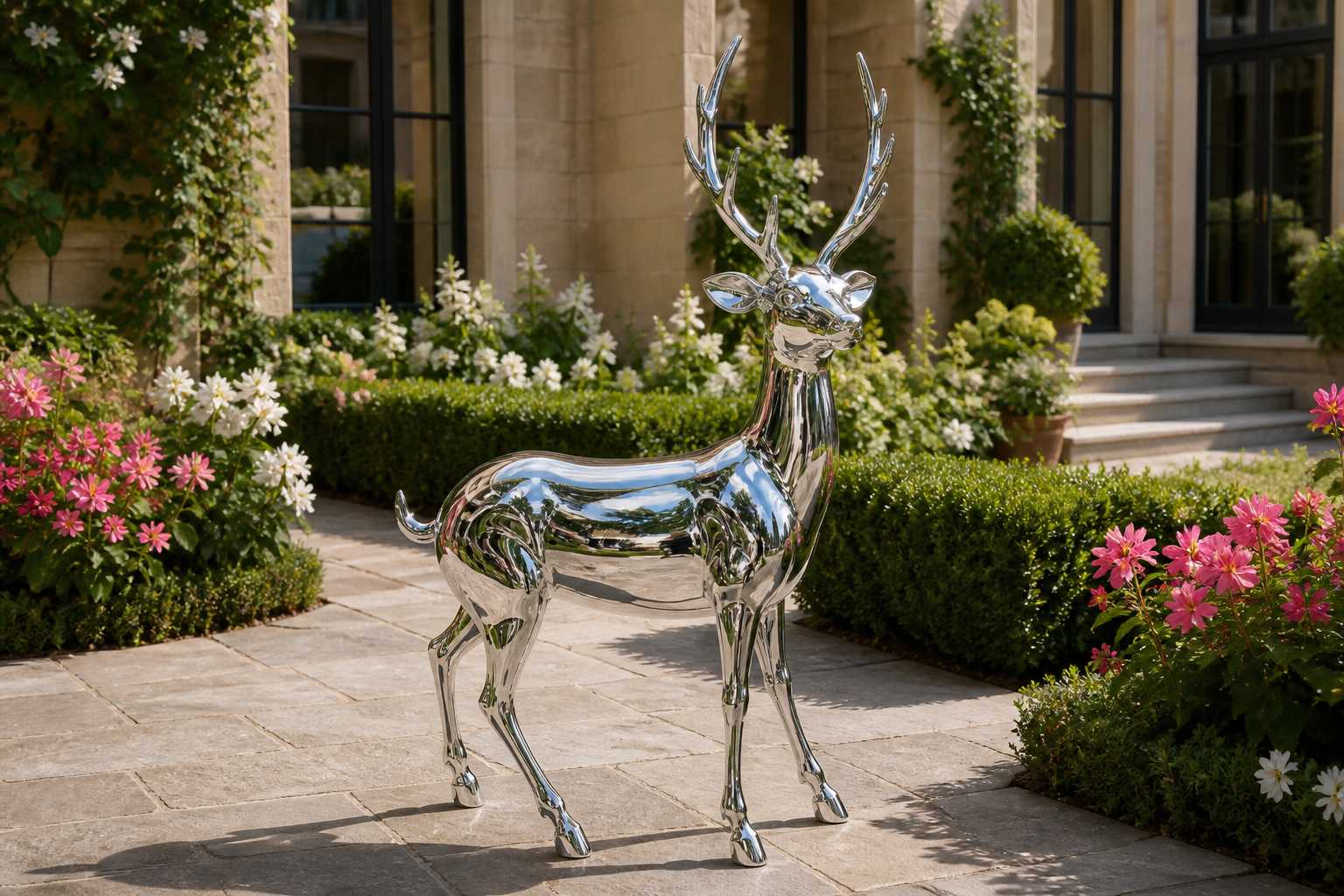 polished deer sculpture for a villa courtyard
