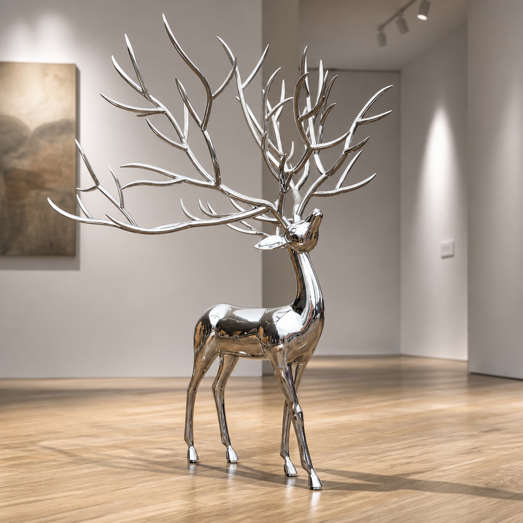 contemporary metal deer sculpture for an interior