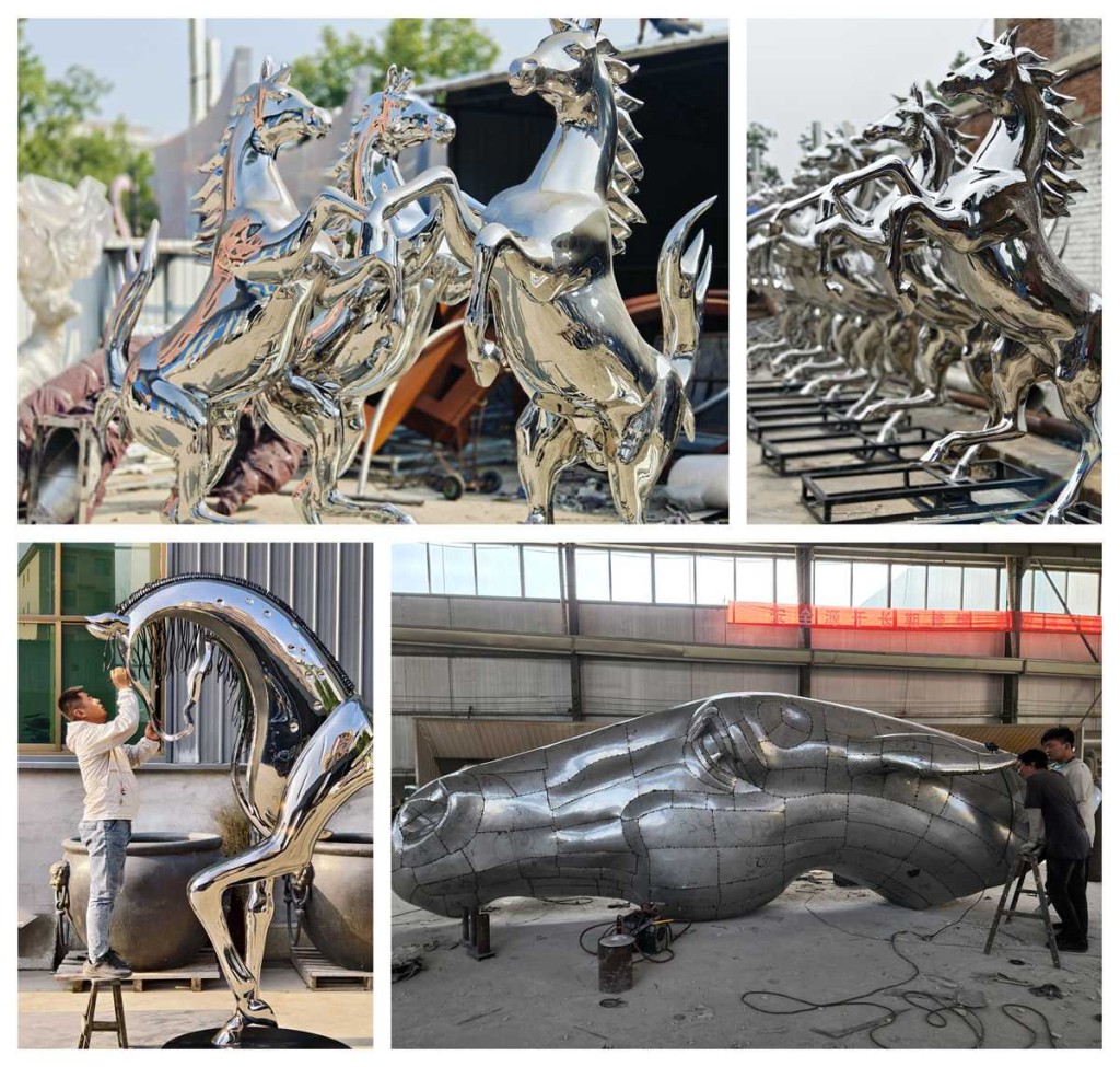 stainless steel horse statue in factory
