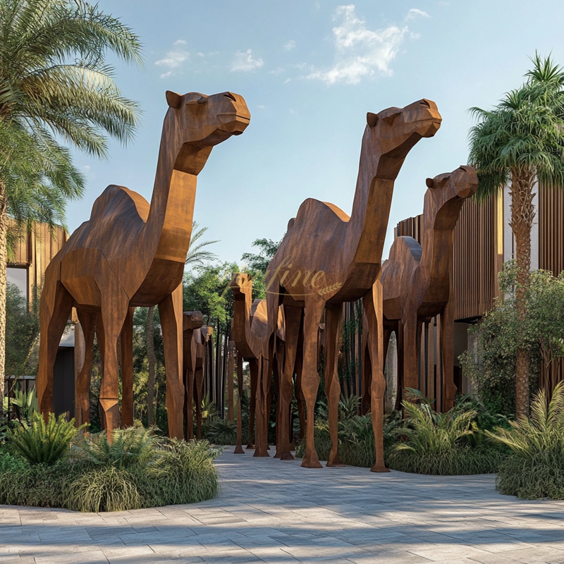 corten steel camel sculpture