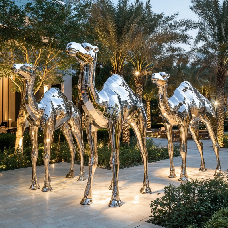 stainless steel camel sculpture