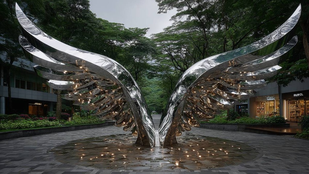 huge metal wing sculpture