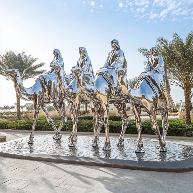 man riding camel sculpture