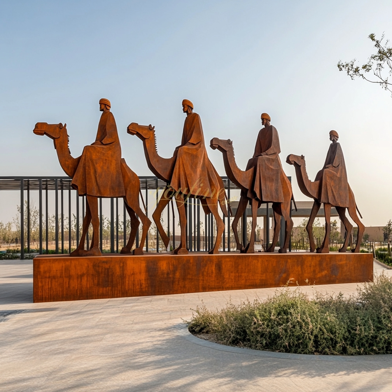 man riding camel sculpture