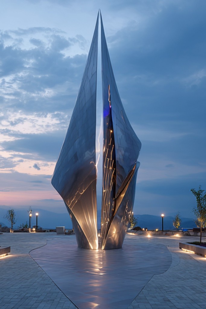 large-scale outdoor stainless steel sculpture