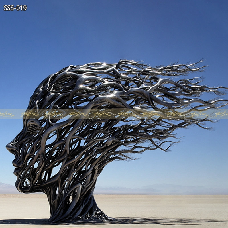 Hyperrealistic Stainless Steel Female Statue for Desert YouFine