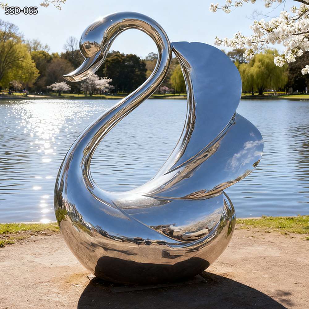 large Stainless Steel Modern Swan Sculpture for lake side