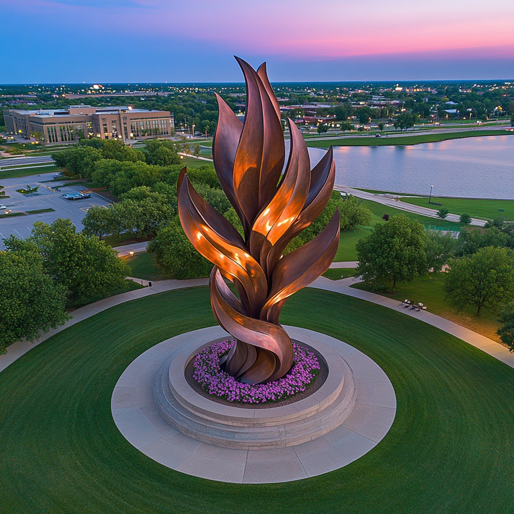 YouFine public large stainless steel abstract flame sculpture