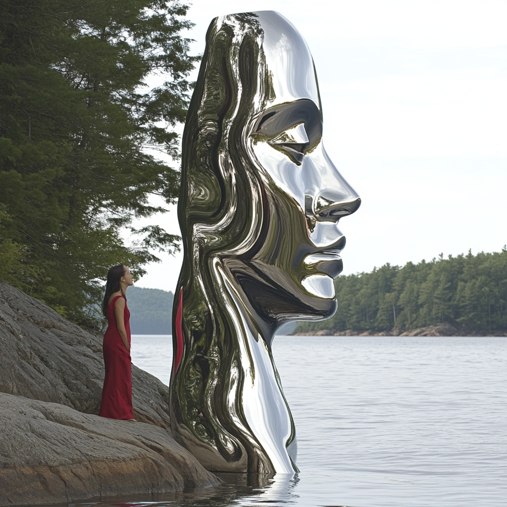public stainless steel abstract figure sculpture for the water feature