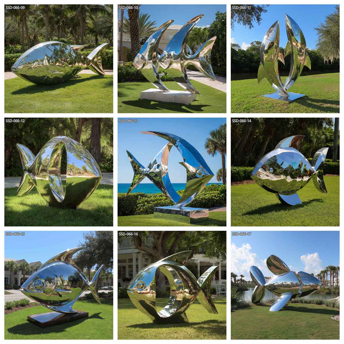 some stainless steel fish sculptures designs