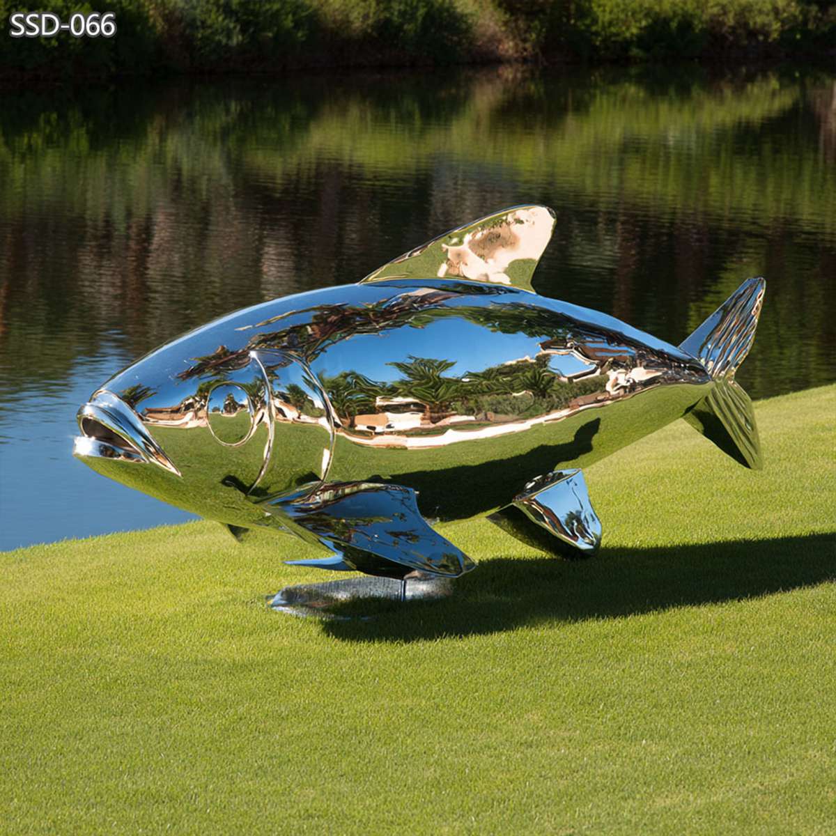 mirror polish stainless steel fish sculpture