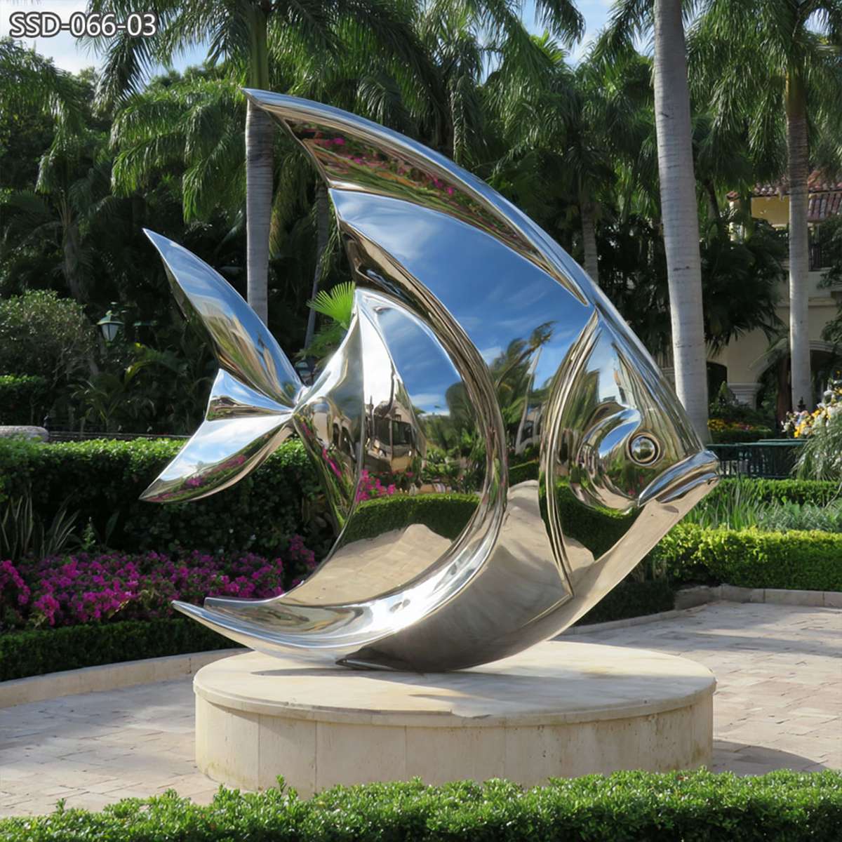 outdoor stainless steel fish sculpture