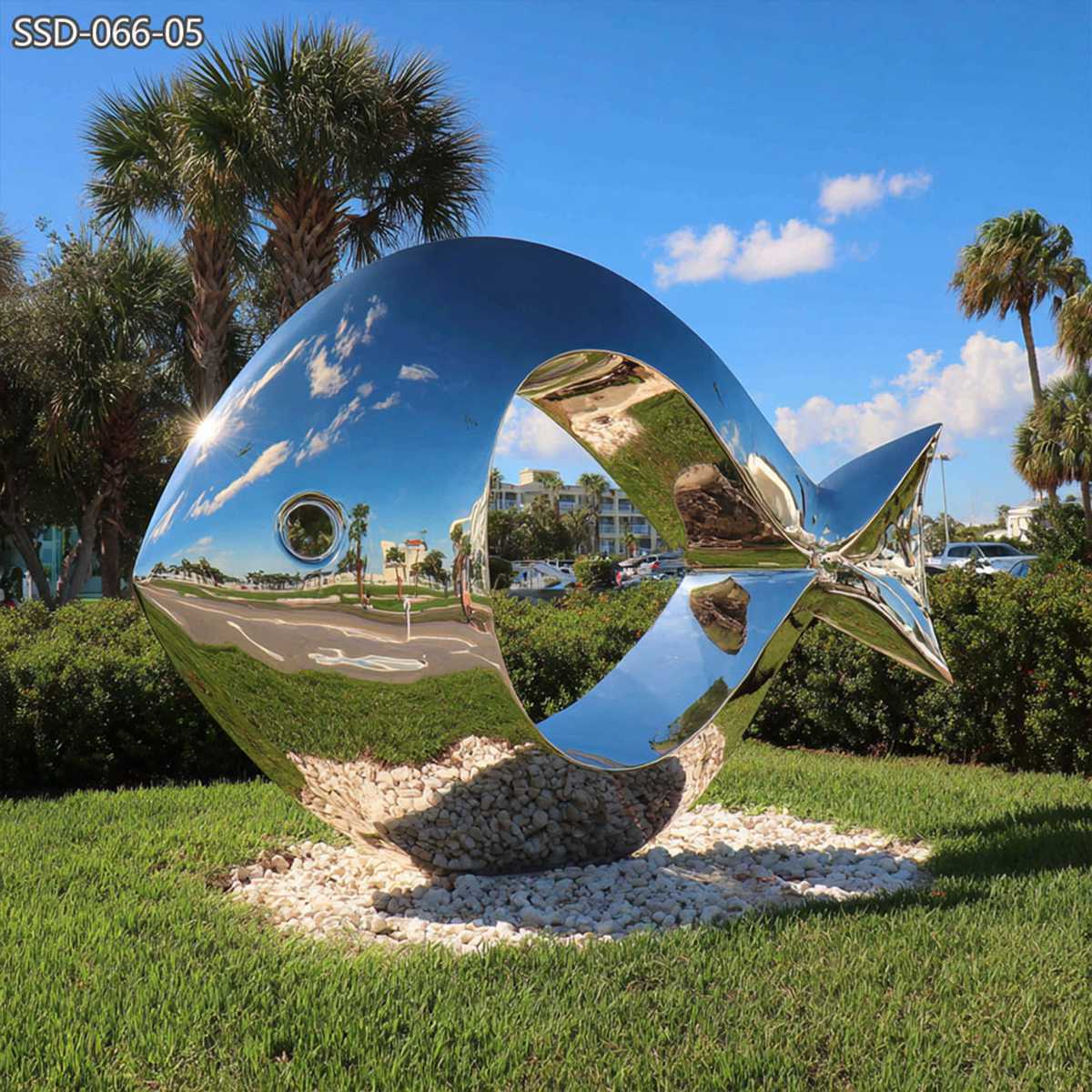 abstract stainless steel fish sculpture