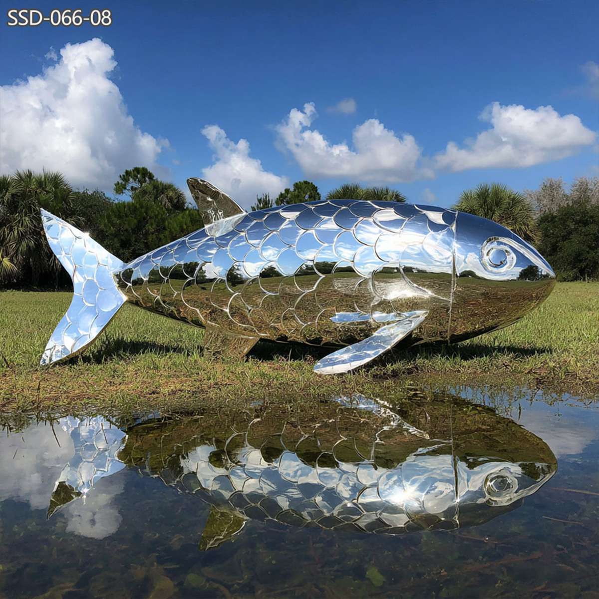 water feature stainless steel fish sculpture