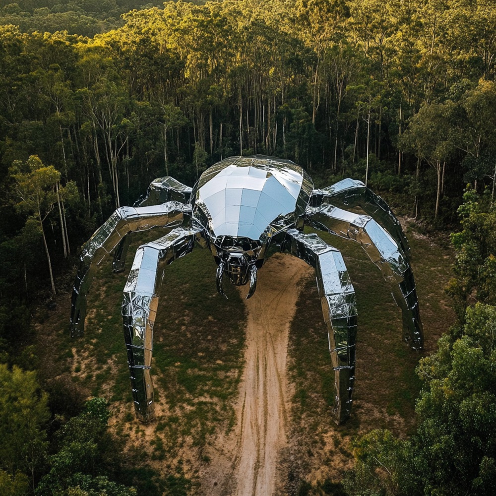 public stainless steel spider sculpture