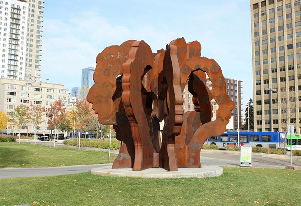 outdoor corten Alberta Teachers Centennial Sculpture 