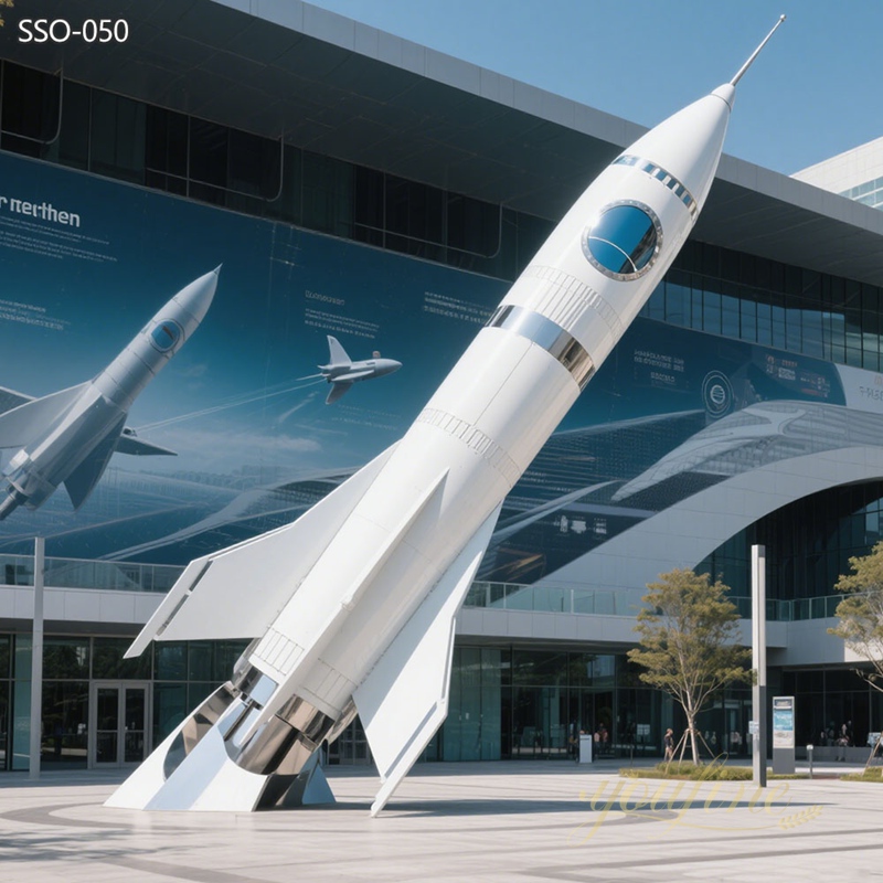 large Modern White Metal Rocket Sculpture for Public
